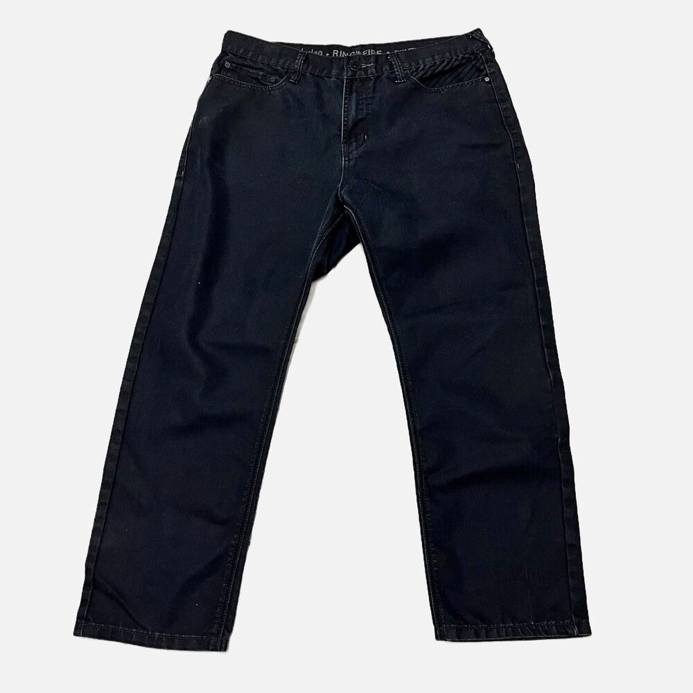 Ring Of Fire Black Denim Slim Straight Back Zipper Pockets Jeans Size 38 X 30